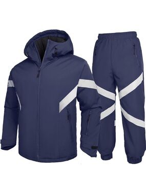 Ski Suit Waterproof Snowboard Jacket And Pants Set Hooded W/Reflective Trim L